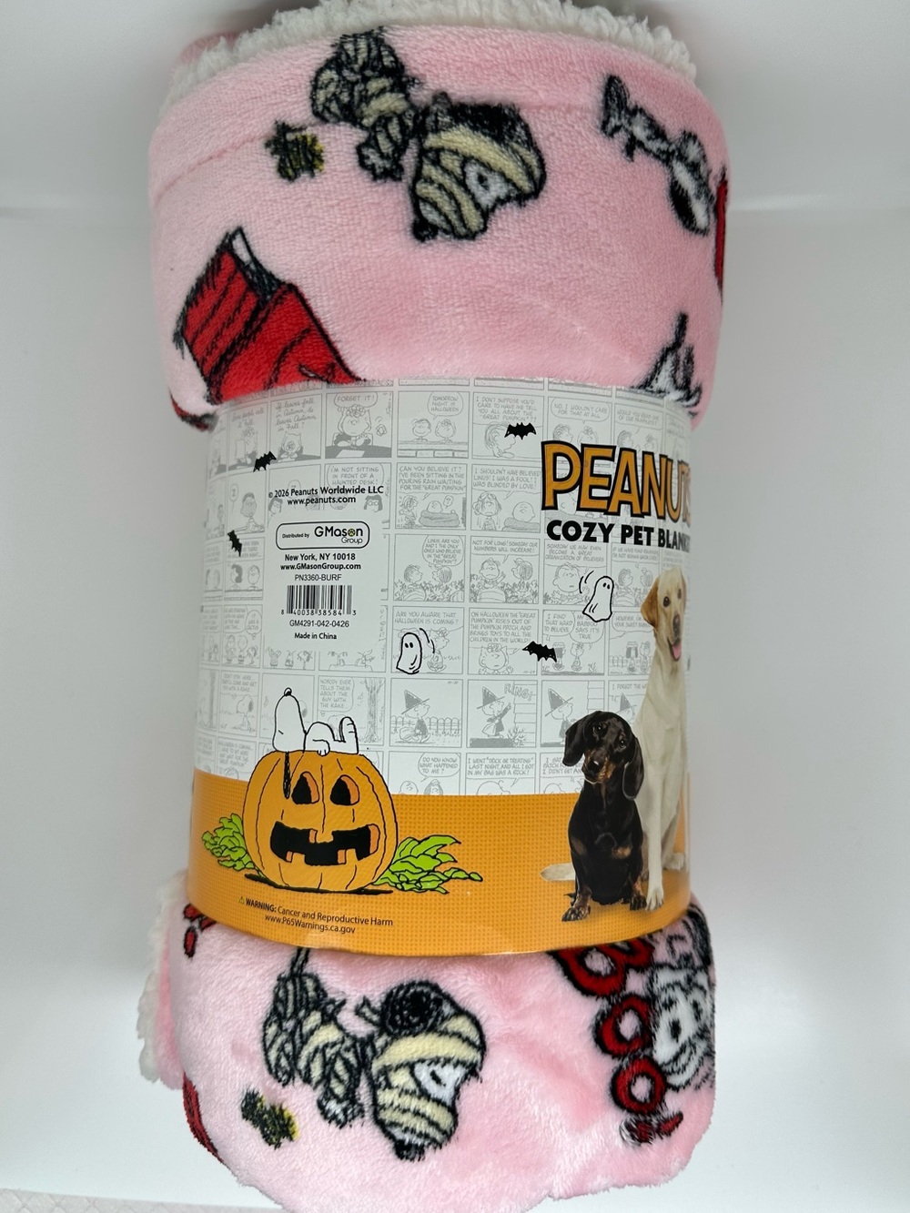 Peanuts Pink Sherpa-Lined Pet Blanket